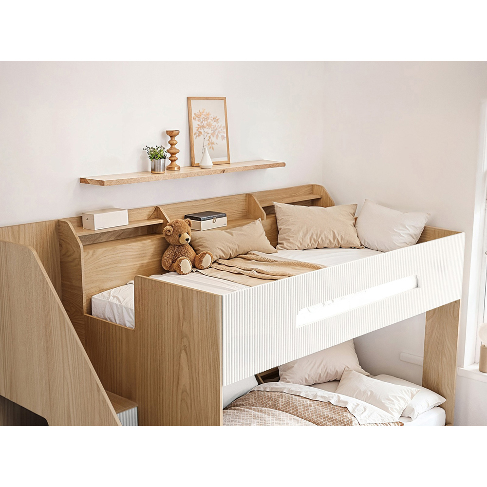 Flair Finn Single Oak and White Staircase Bunk Bed with Storage Image 4