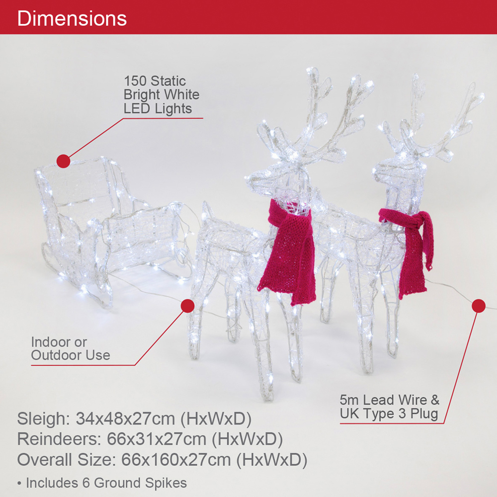 The Christmas Workshop 150 LED Acrylic Reindeers with Sleigh 5.2ft Image 7