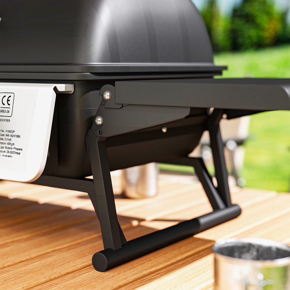 Outsunny Black Portable Tabletop Gas Barbecue Grill with Thermometer Image 3