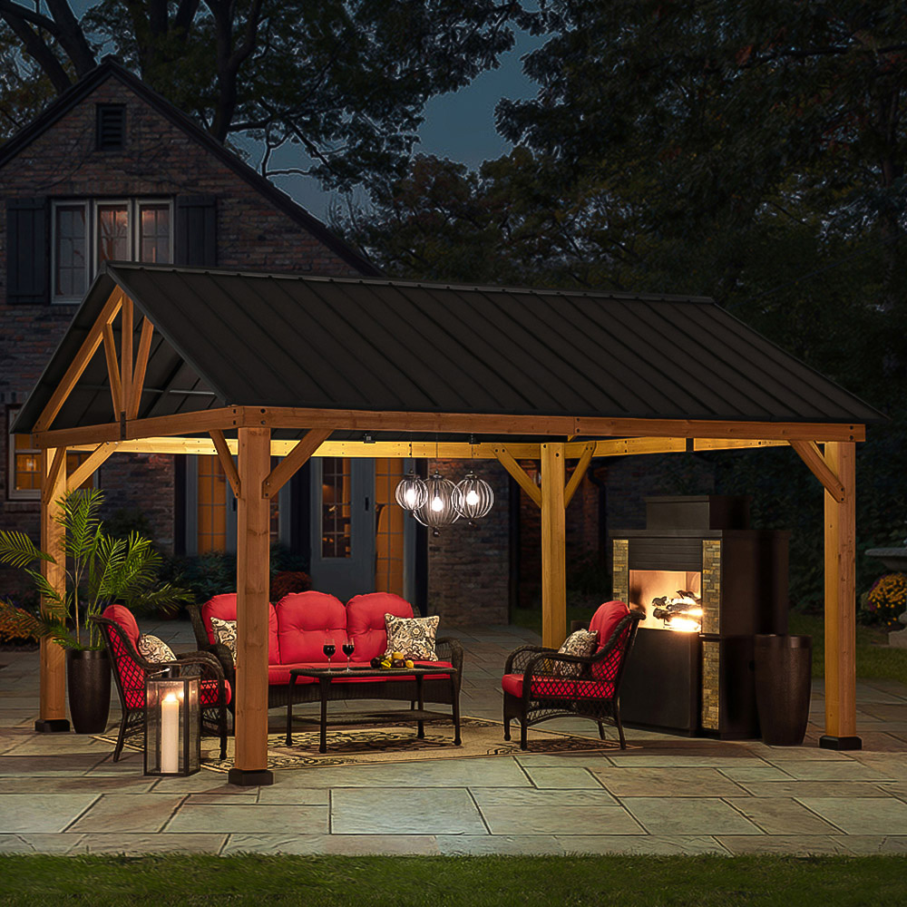 Sunjoy Rebra 4.04 x 4.65m Anthracite Cedar Wood Gazebo Image 1