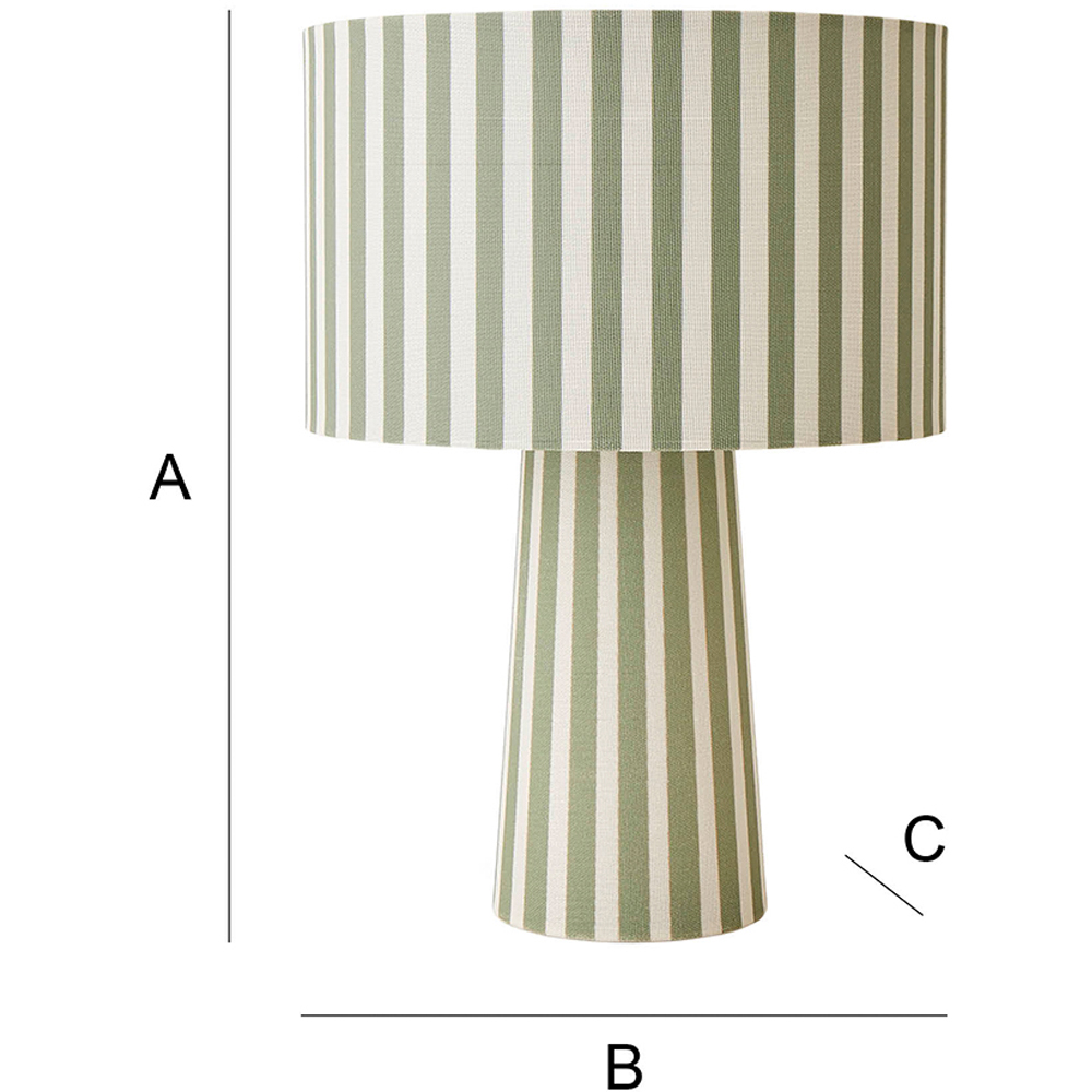 ValueLights Thorley Green and Cream Stripe Drum Shade Full Fabric LED Table Lamp Image 7