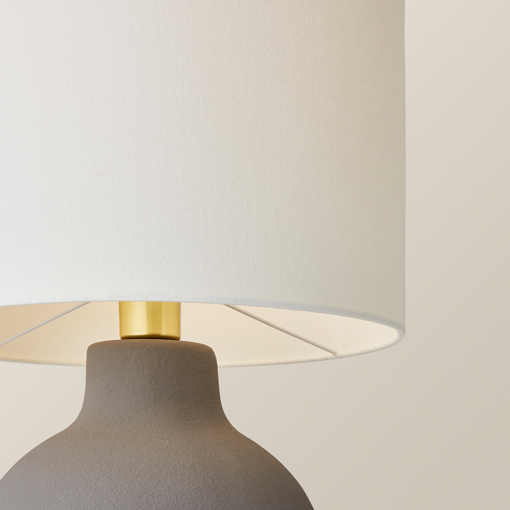ValueLights Blair Natural Linen Shade Grey Stone Hand Finished Ceramic LED Table Lamp Image 3