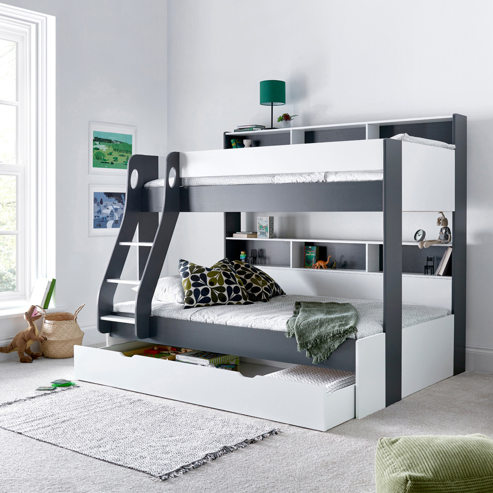 Bedmaster Oliver Triple Sleeper Grey and White Storage Bunk Bed Image 8