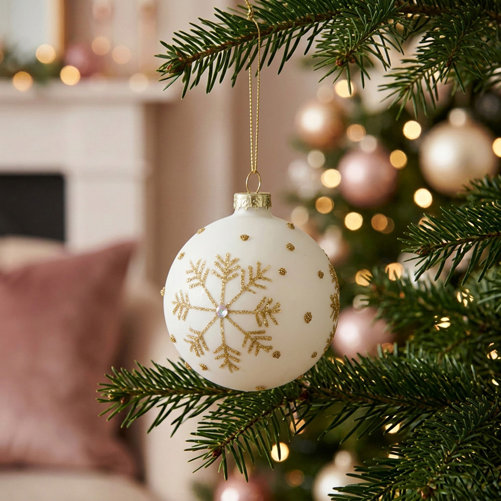 Ivory and Gold Beaded Bauble Image 2