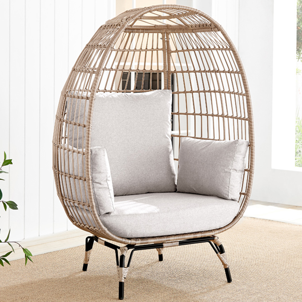 Furniturebox Veza Beige Rattan Egg Chair with Cushions Image 1