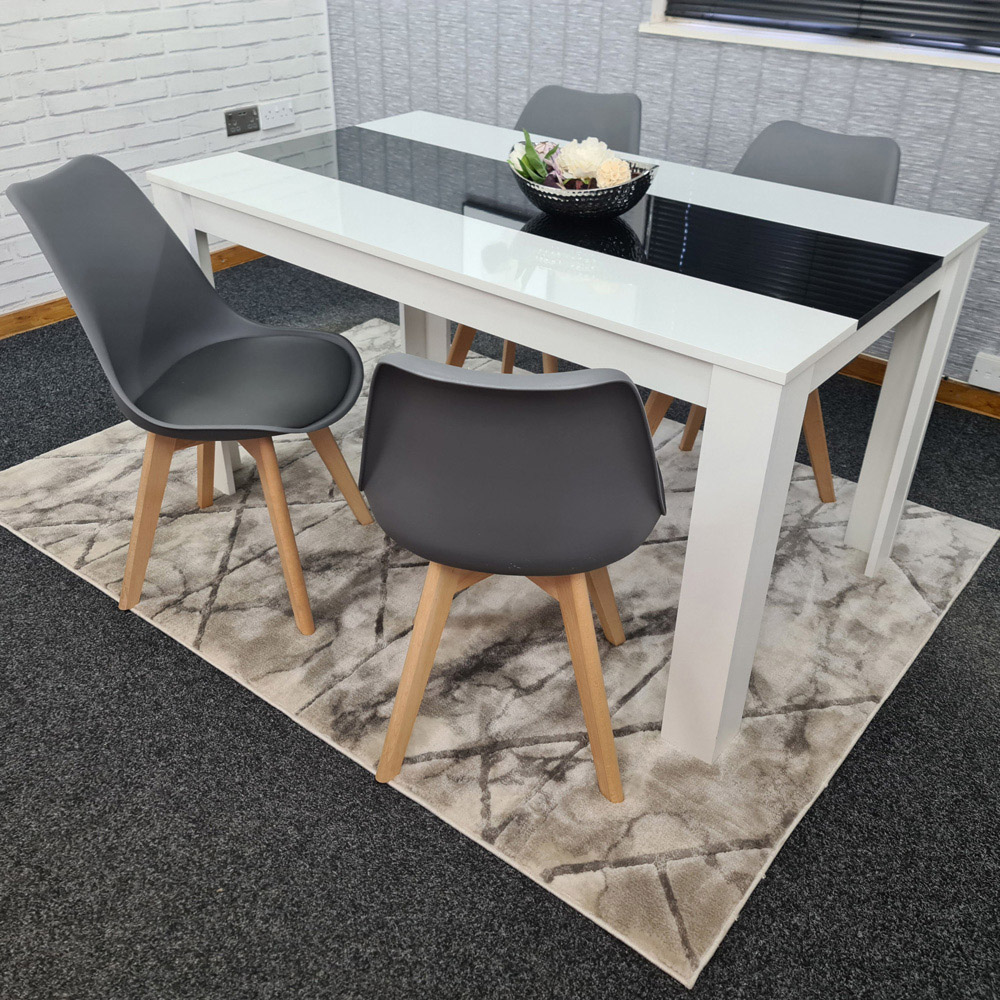 Portland Plastic Leather and Wood 4 Seater Dining Set White Black and Grey Image 7