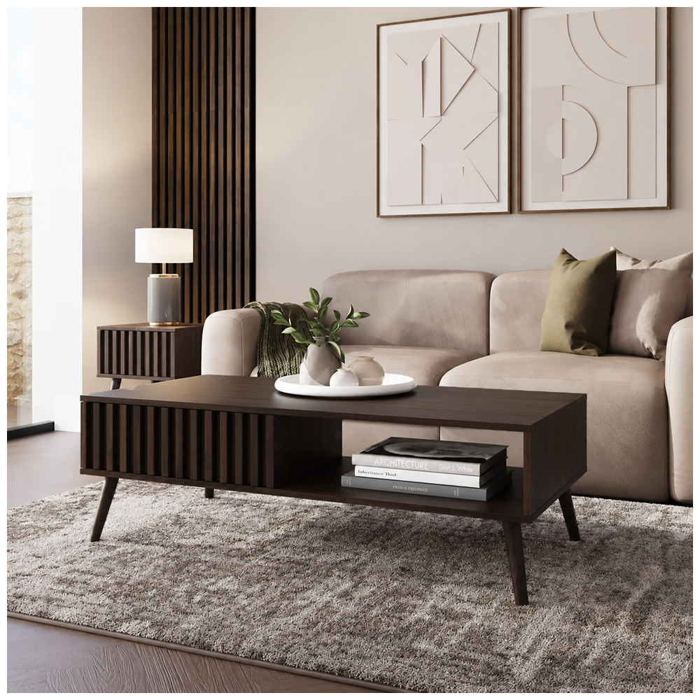 GFW Rowan Single Drawer Single Shelf Walnut Slatted Coffee Table Image 8