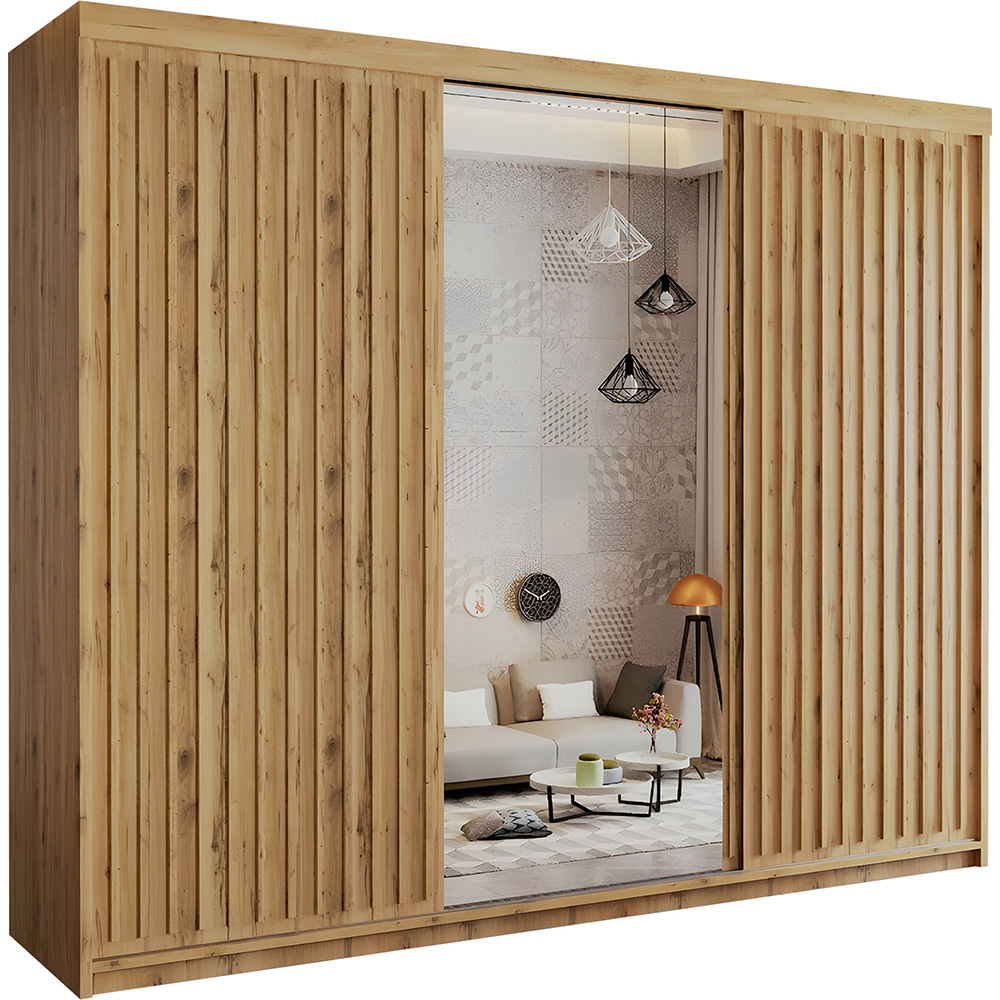 Sliding Wardrobes 4U Royal 3 Door Oak Weave Minimalist Mirrored Wardrobe Image 2