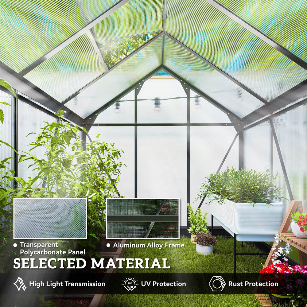 Outsunny 6 x 6ft Black Galvanised Aluminium Polycarbonate Walk In Greenhouse Image 6
