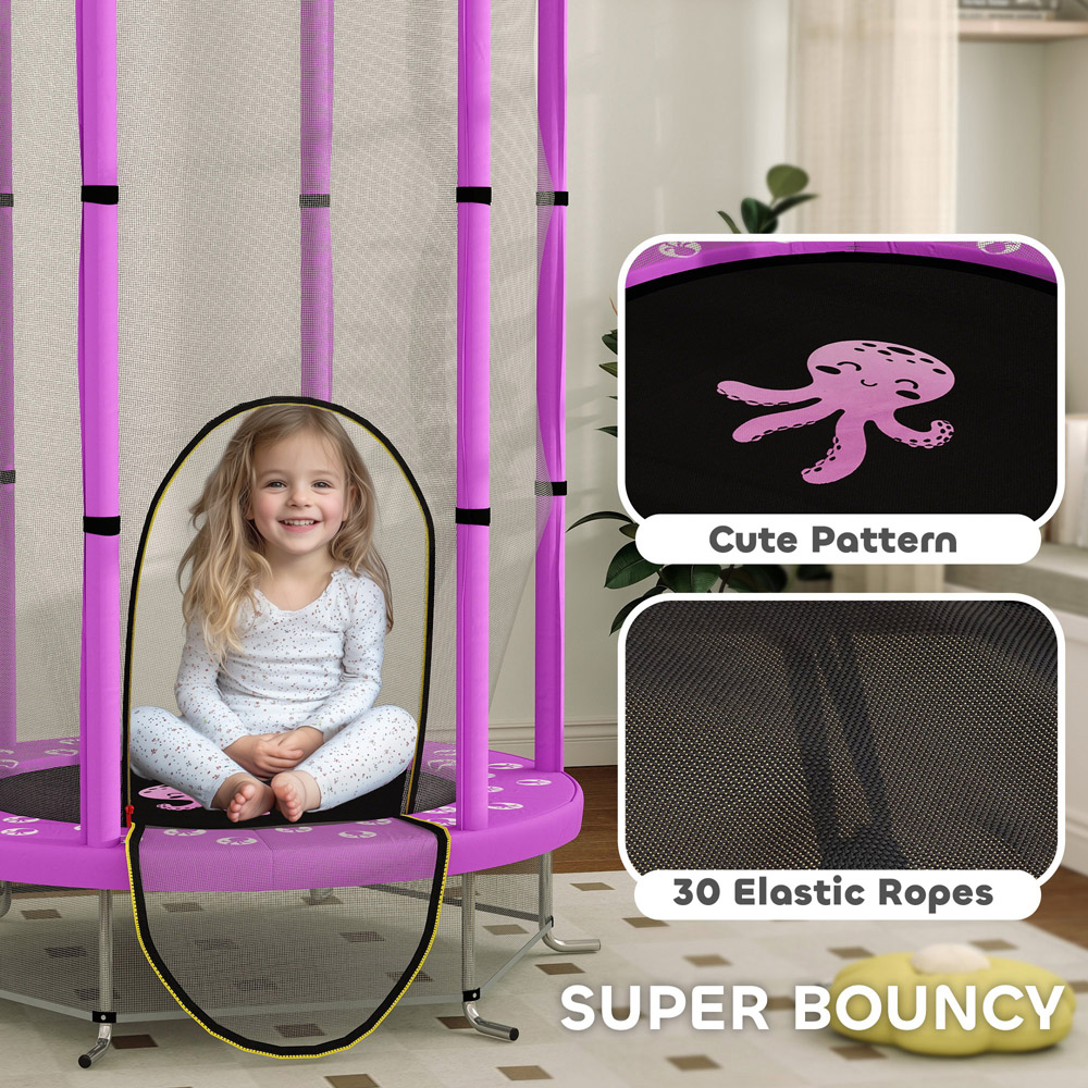 AIYAPLAY Kids 4.6ft Purple Trampoline with Enclosure Image 5