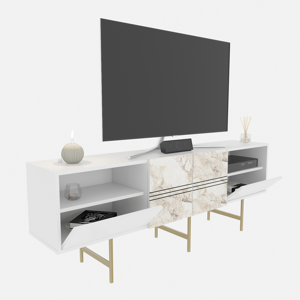Decorotika Derin White Marble and Gold TV Unit Image 5