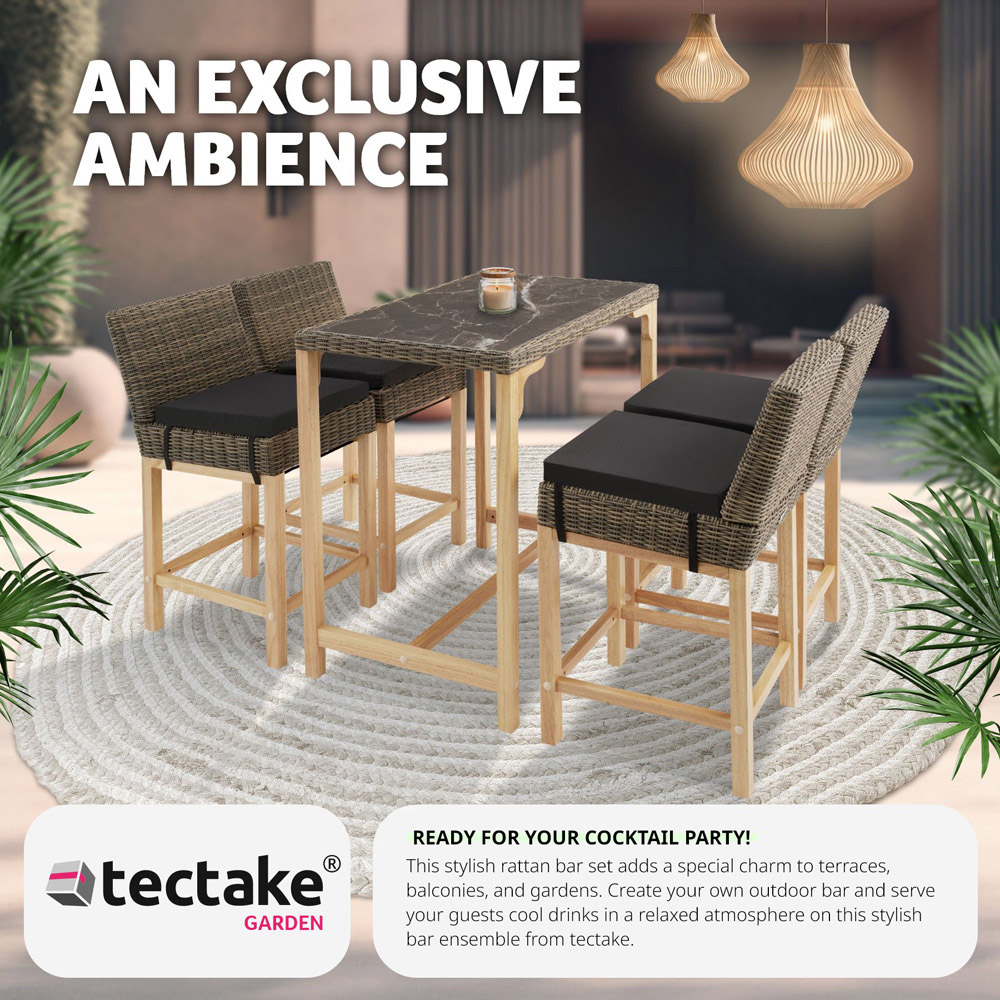 tectake Kutina Latina 4 Seater Poly Rattan Bar Dining Table Nature Image 5