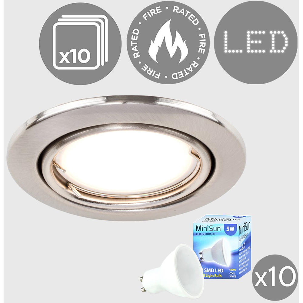 ValueLights Brushed Chrome Tiltable Cool White LED Ceiling Downlight 10 Pack Image 5
