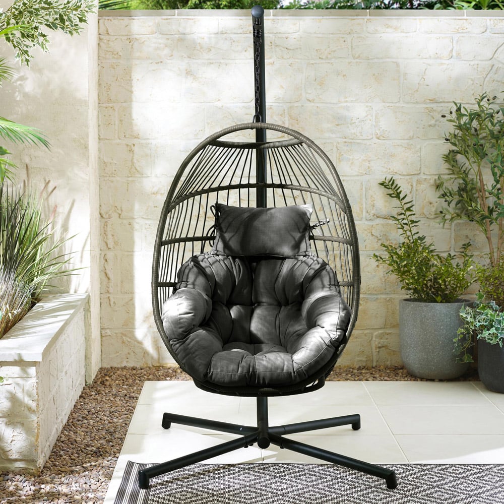 Furniturebox Veza Rattan Grey Hanging Egg Chair with Cushion Image 6