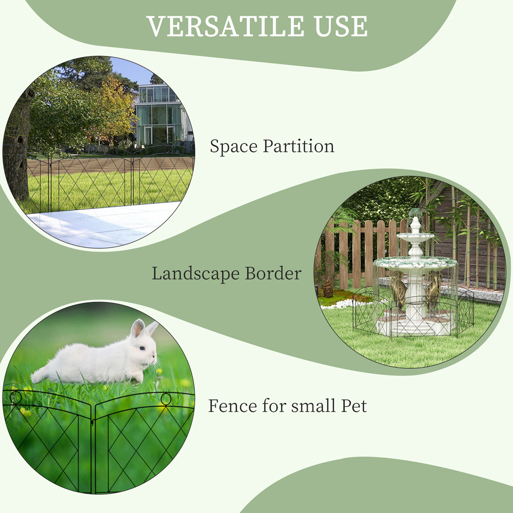 Outsunny Black Metal 2 x 2ft 6 Pack Decorative Garden Fence Panel Image 6