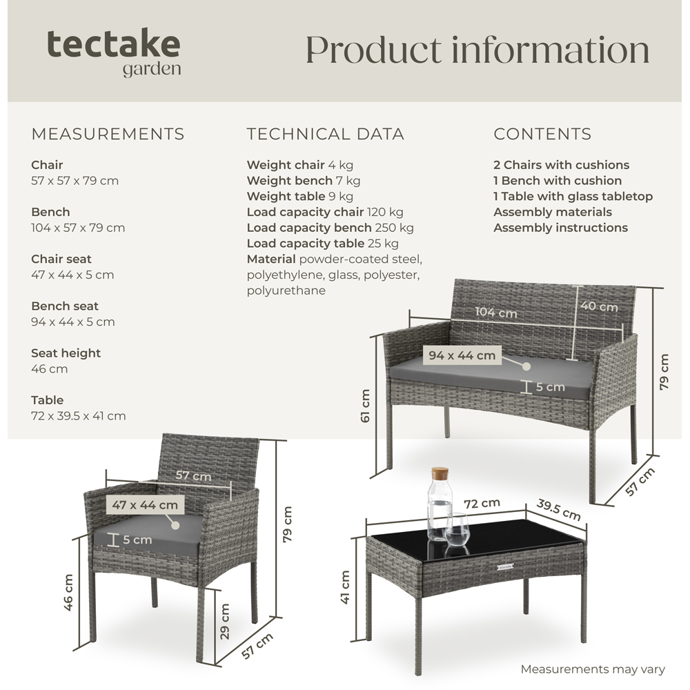 tectake Palese 4 Seater Grey Rattan Garden Sofa Set Image 9