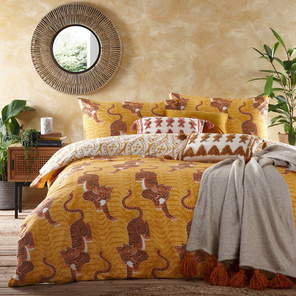 furn. Tibetan Tiger Super King Size Multi Tribal Duvet Cover Set Image 5