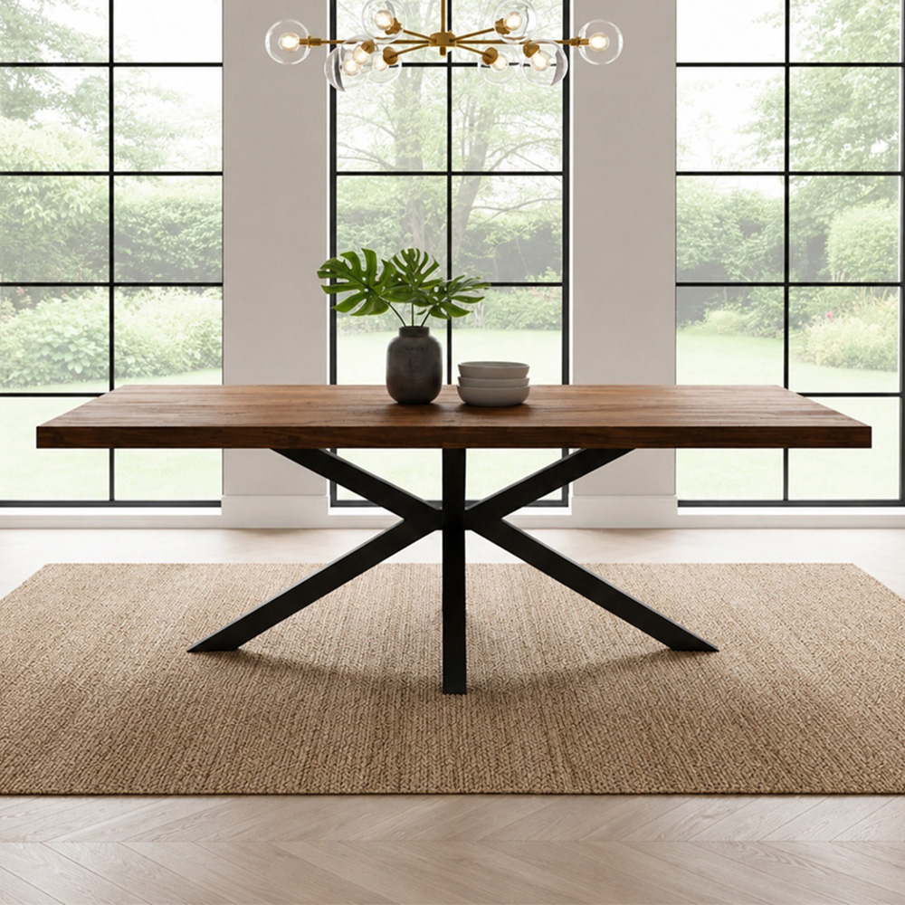 Homebase Sleek and Slender Dark Oak Brown 4 Seater Dining Table with Spider Leg Image 1