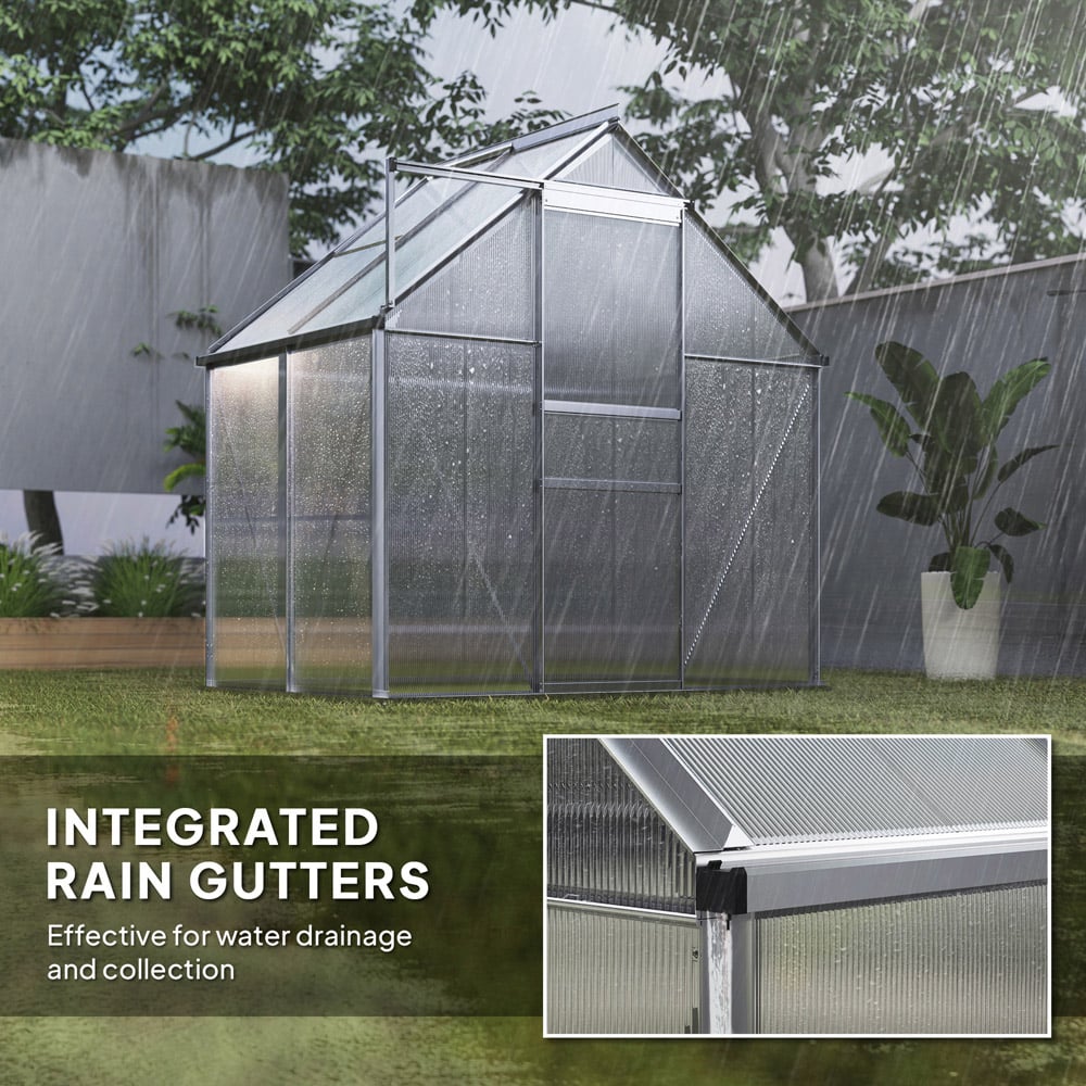 Outsunny 6.31 x 4.29ft Polycarbonate Walk In Garden Greenhouse Kit with Sliding Door Image 7