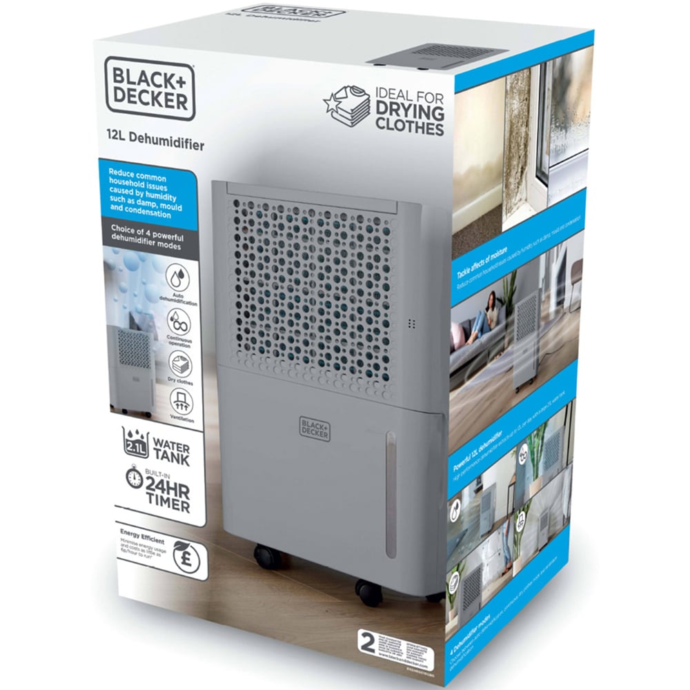 Black+Decker 12L Dehumidifier with 24H Timer and 2.1L Water Tank Image 2