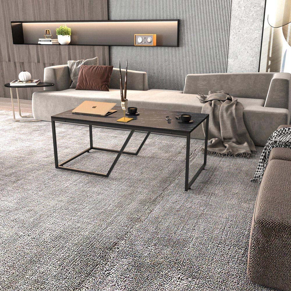 Decorotika Wendy Black Marble Effect Industrial Coffee Table Image 4