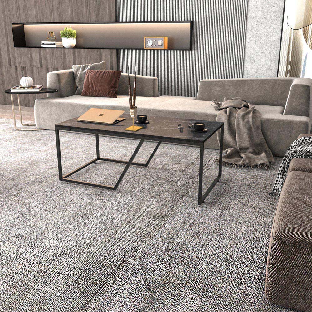 Decorotika Wendy Black Marble Effect Industrial Coffee Table Image 6