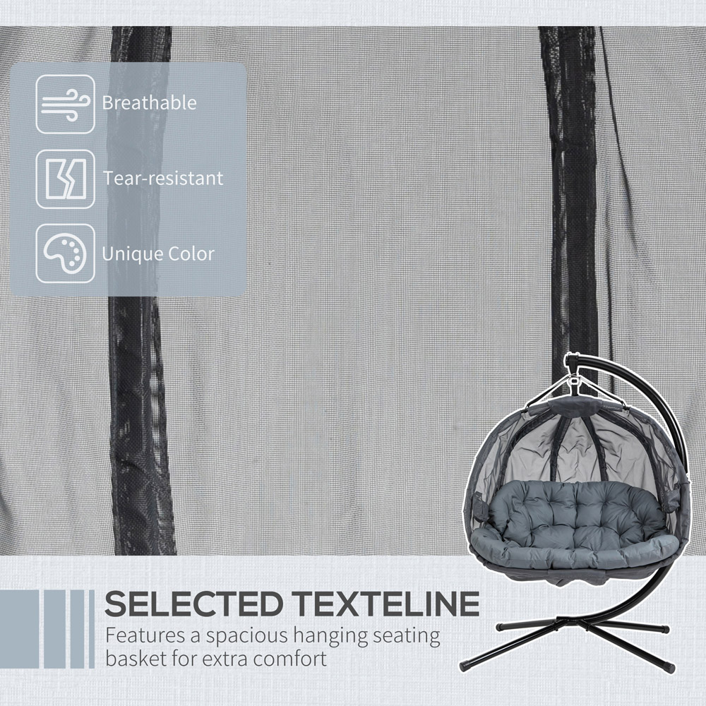 Outsunny 2 Seater Grey Egg Chair with Cushions Image 4