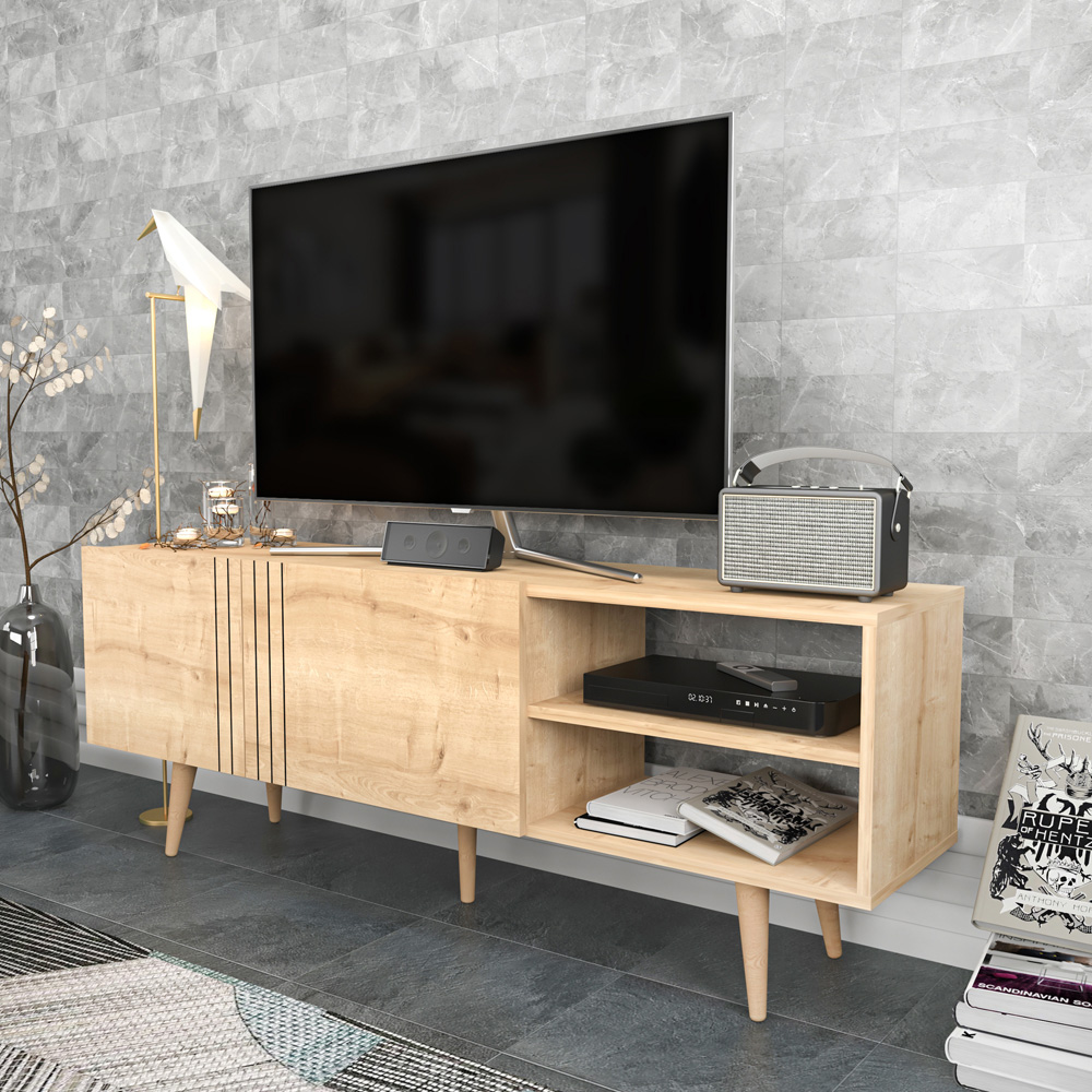 Decorotika Ronas 2 Door 2 Shelf Oak Wide TV Unit Image 4