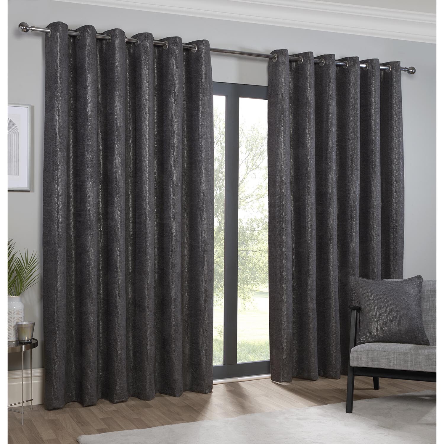 Nova Eyelet Curtain - Charcoal / 229cm / 168cm Image 2