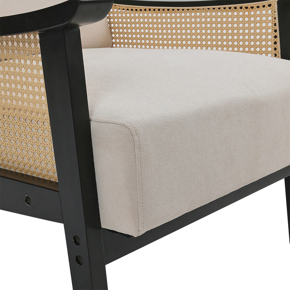 Living and Home Black Fabric Cushion Mid Century Rattan Chair Image 6