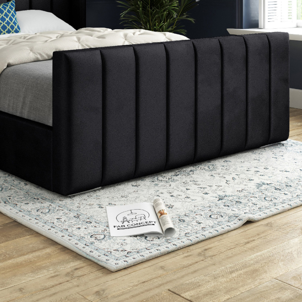 Romano Small Double Black Soft Velvet Upholstered Bed Frame with Straight Winged Headboard Image 4