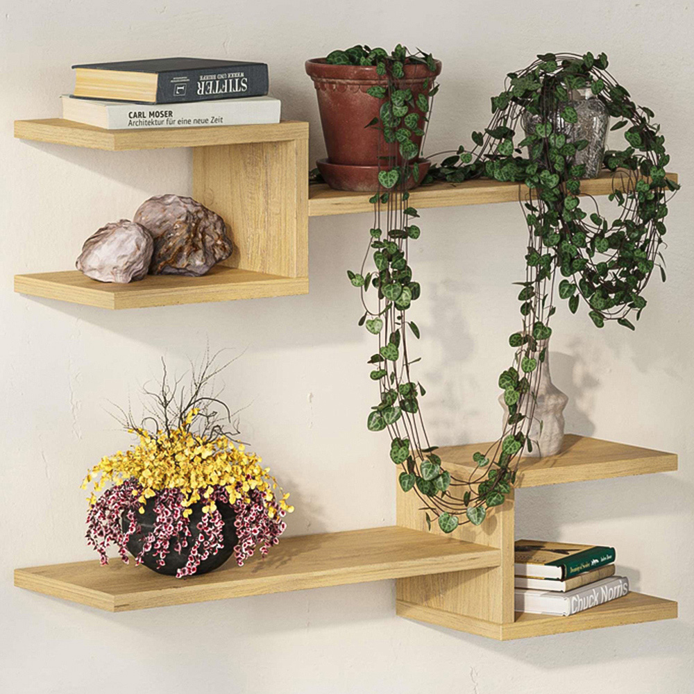 Decortie Fork Oak Modern Floating Shelf Set of 2 Image 1