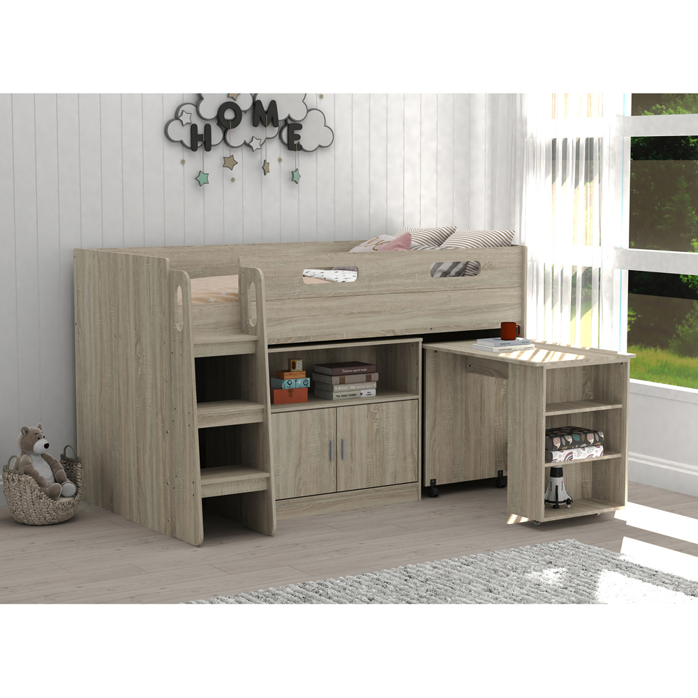 Kidsaw Oak Mid Sleeper Cabin Bed with Desk Cupboard and Storage Image 5