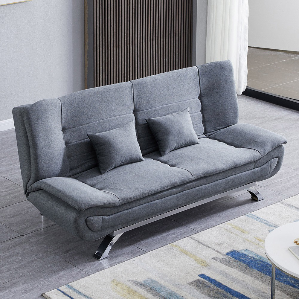 Living and Home 2 Seater Grey Linen Fabric Sofa Bed Image 4