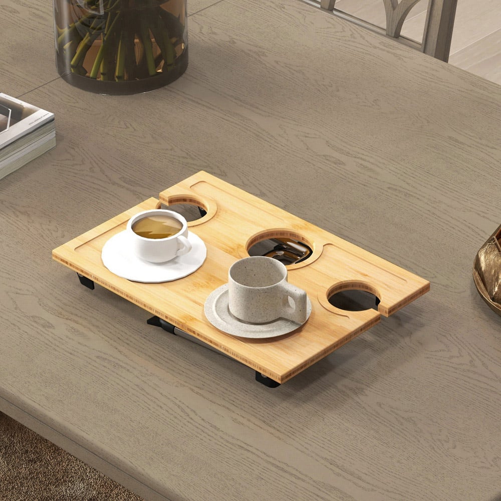 Portland Bamboo Foldable Wine Table with Bottle and Glass Holder Image 5