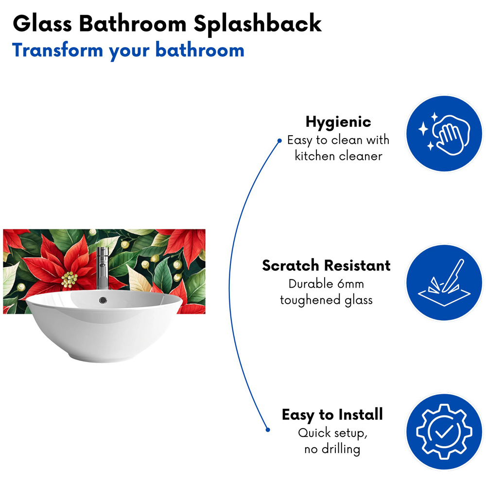 Warren Reed Designer Poinsetta Watercolour Glass Bathroom Splashback 25 x 60cm Image 4