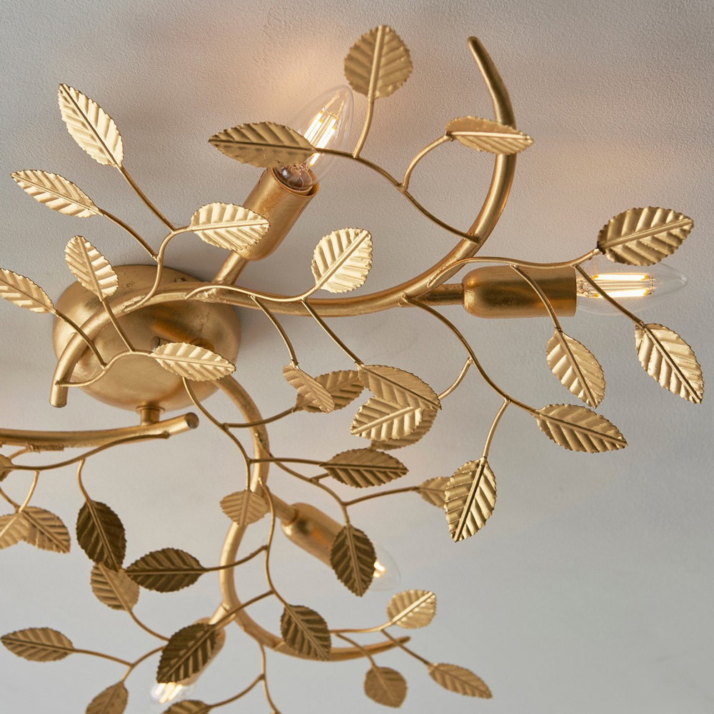 Merano Modena 6 Light Gold Leaf Flush Ceiling Light Image 3
