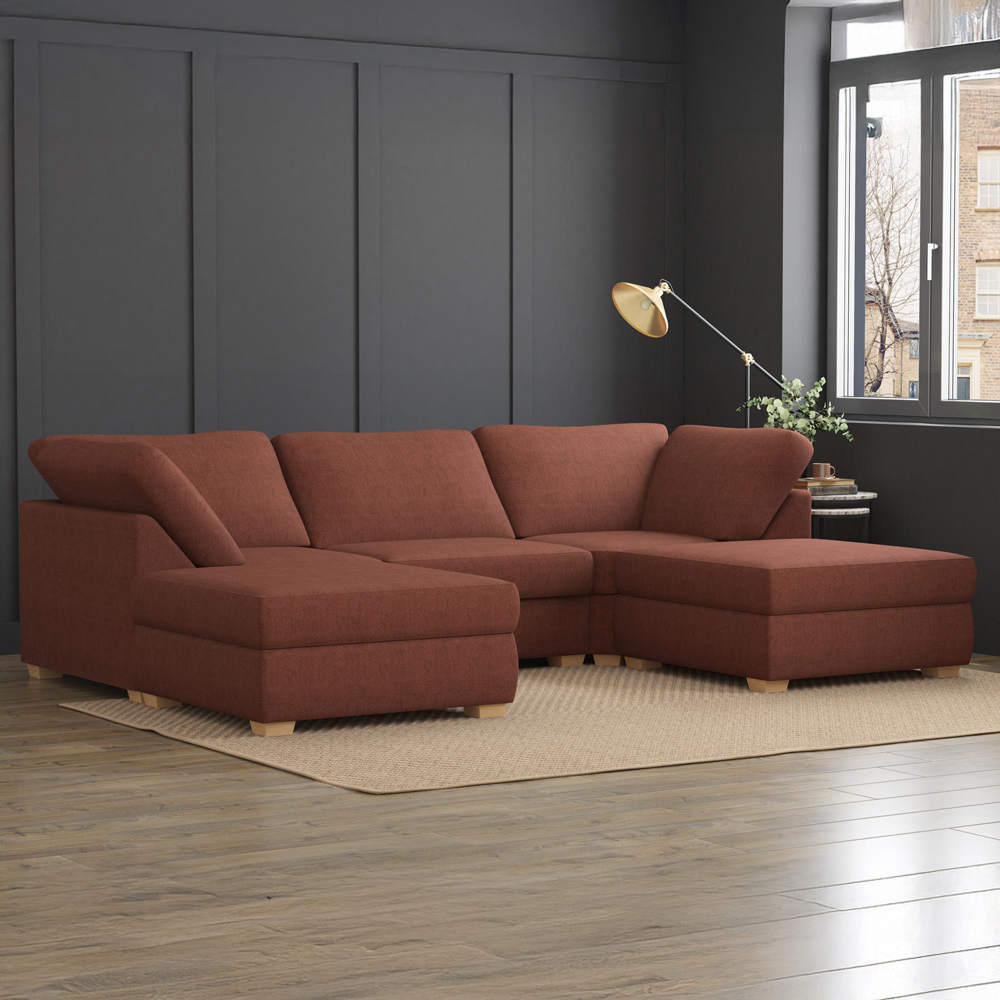 Nestle 5 Seater Brick Venice Fixed Back U-Shape Sofa Image 6
