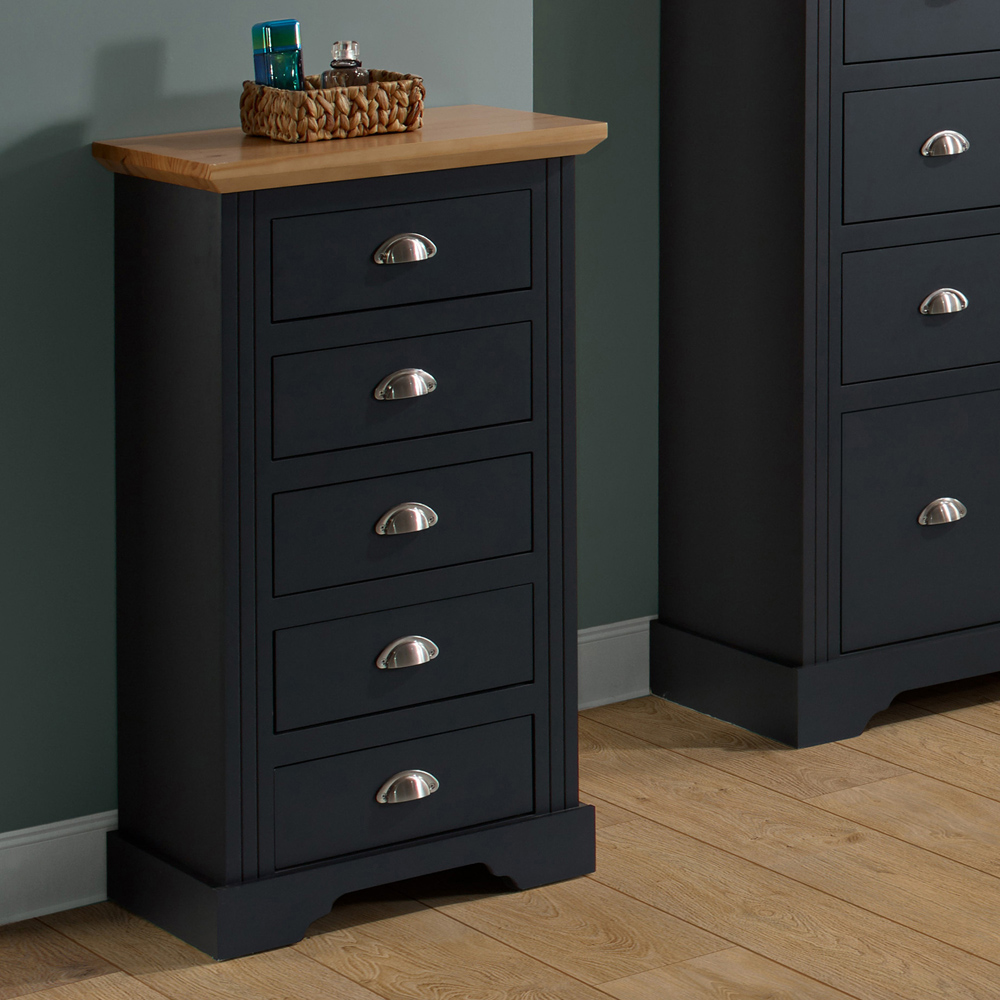 Seconique Toledo 5 Drawer Grey and Oak Effect Narrow Chest of Drawers Image 8