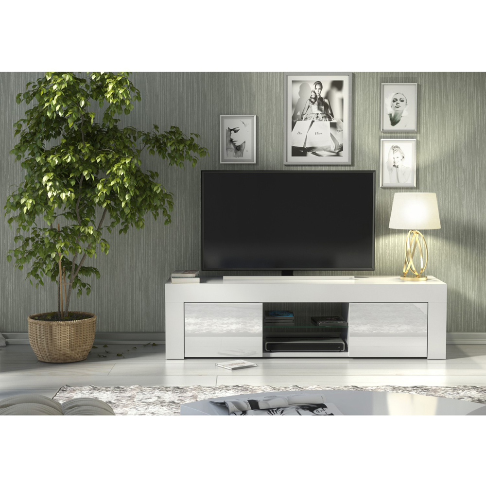 Creative Furniture Loom White and White Gloss 2 Door 2 Shelf TV Unit Image 5