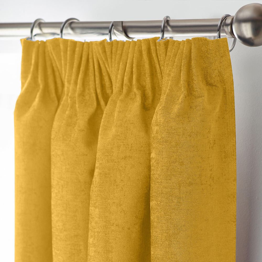 Alan Symonds Ochre Chenille Blackout Pencil Pleat Curtains 117cm x 137cm Image 2