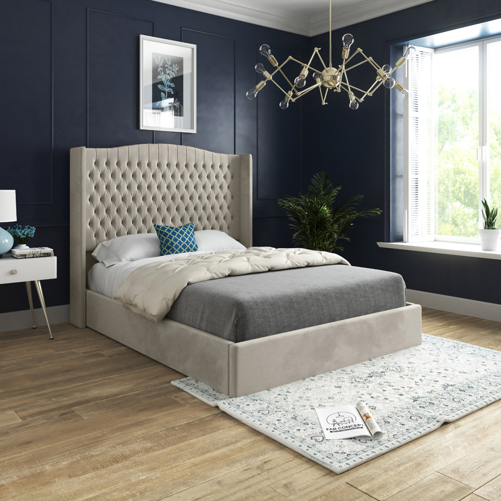 Rana Single Silver Soft Velvet Upholstered Bed Frame with Curved Top Winged Headboard Image 5