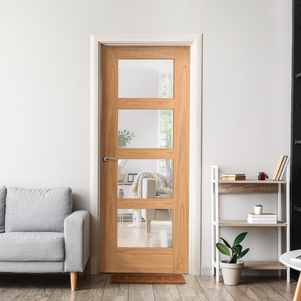 Oak Finished Shaker 4 Light Clear Glass FD30 Internal Fire Door 1981 x 838 x 44mm Image 2