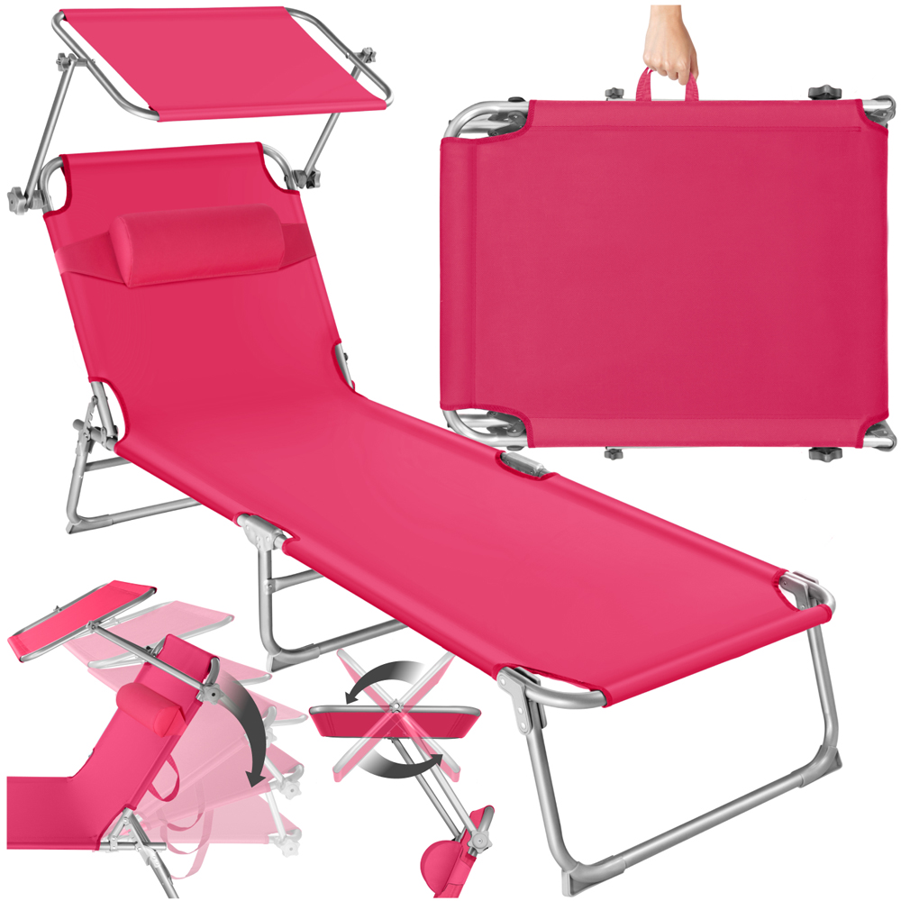 tectake Chloe Pink 4 Step Backrest Foldable Sun Lounger Image 2
