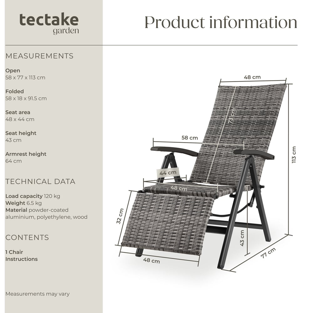 tectake Brisbane Grey 6 Way Adjustable and Foldable Garden Chair Image 9
