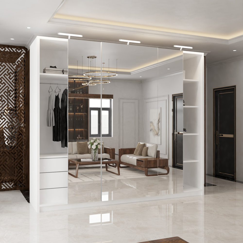 M N Furniture Modern 3 Door White Mirrored Sliding Wardrobe 250cm Image 3
