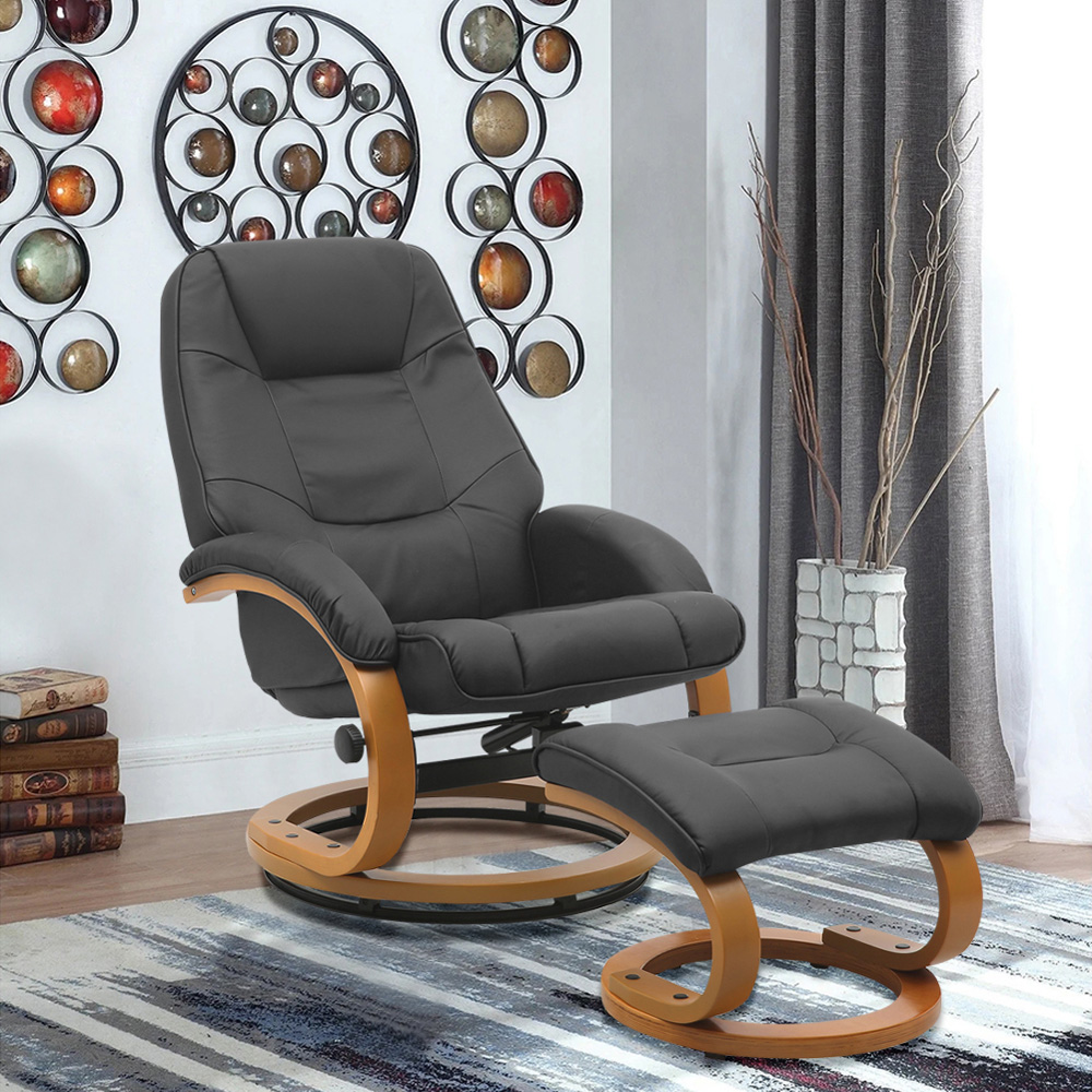 Living and Home Black Reclining Swivel Office Chair with Footstool Image 6