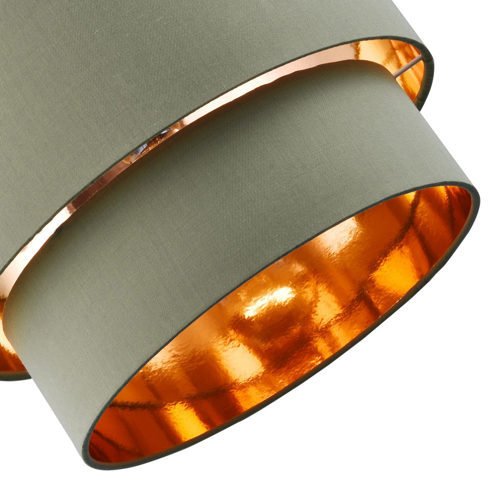 Happy Homewares Olive Green Cotton Double Tier Shiny Copper Inner Pendant Shade Image 6