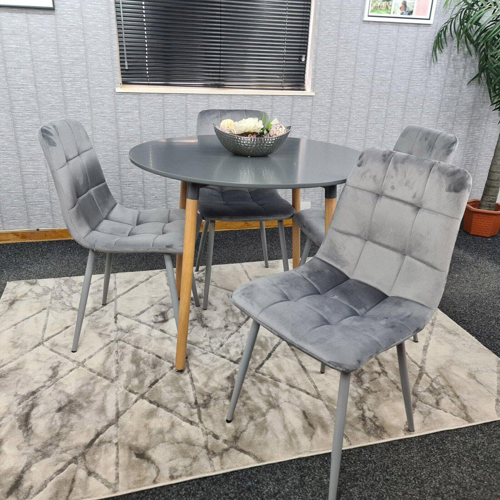 Portland Rocco 4 Seater Round Velvet Dining Set Grey Image 2