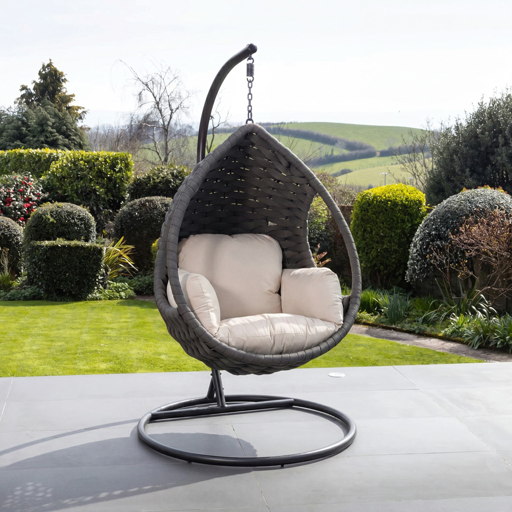 Artemis Home Hadley Brown Woven Hanging Egg Chair with Stand Image 3